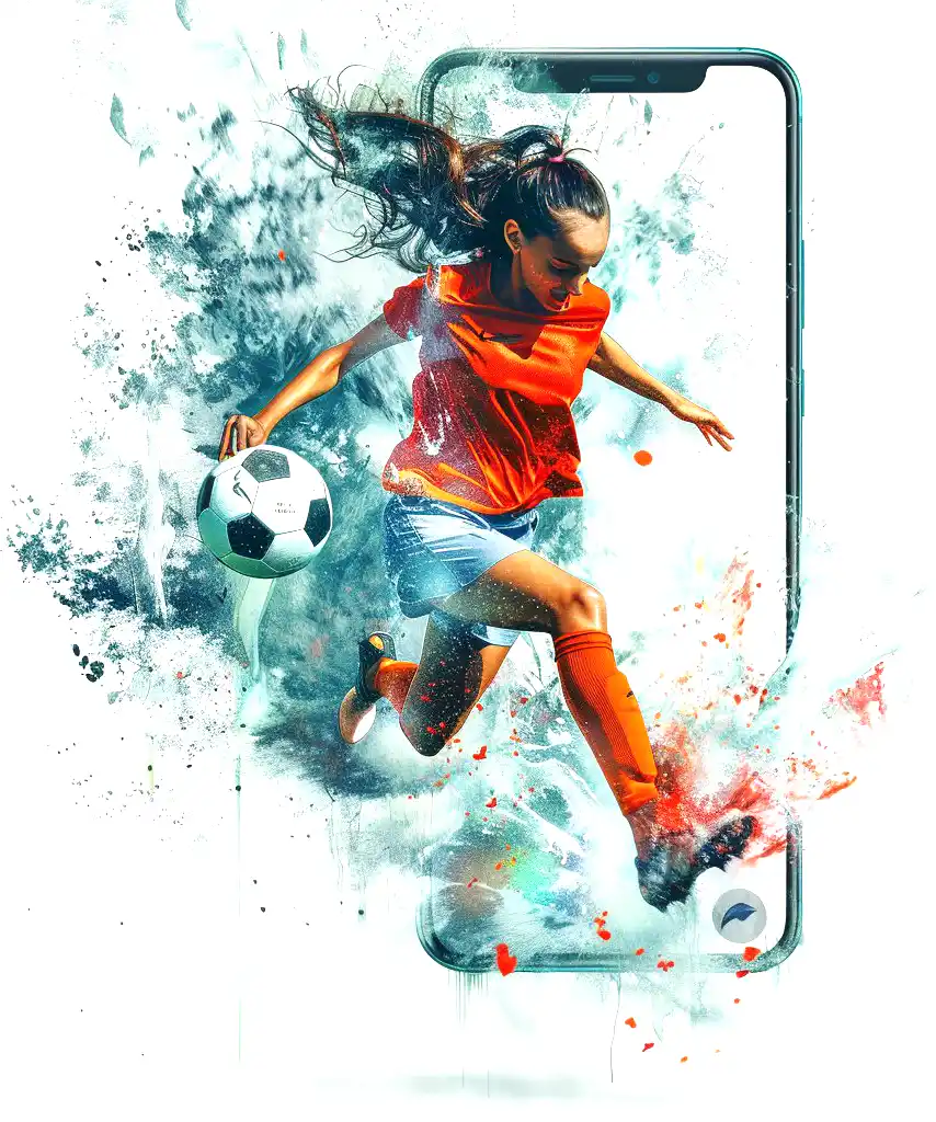 girl kicks the ball on phone
